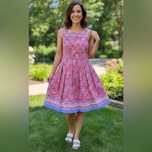 Talbots Red and Blue Patterned Midi Dress